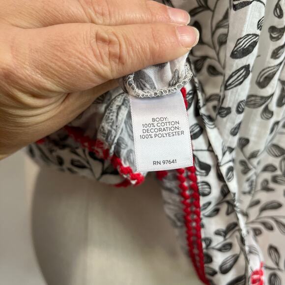 J Jill White Red Embroidered Cotton Tassel Top Boho Size M Petite - Picture 6 of 9